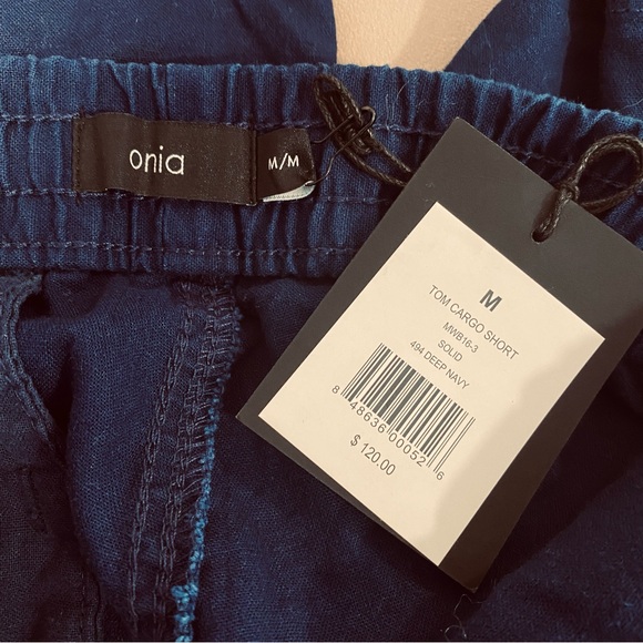 NWT Onia Tom linen blend cargo shorts, navy blue, size M - Picture 7 of 9